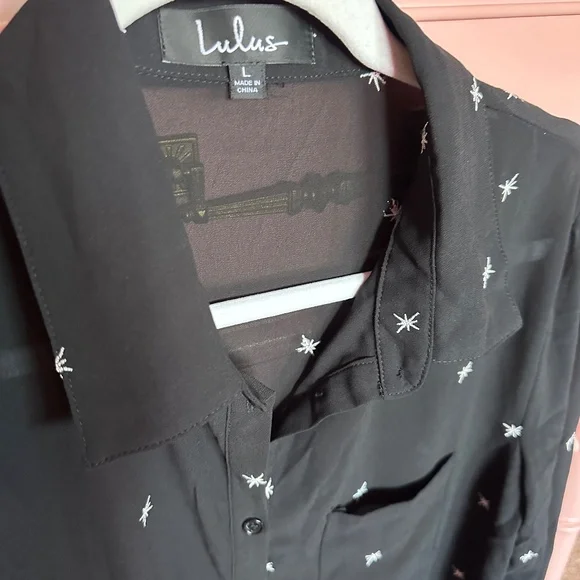 Lulu's Black Button Down Shirt with White Star Accents - Picture 7 of 8